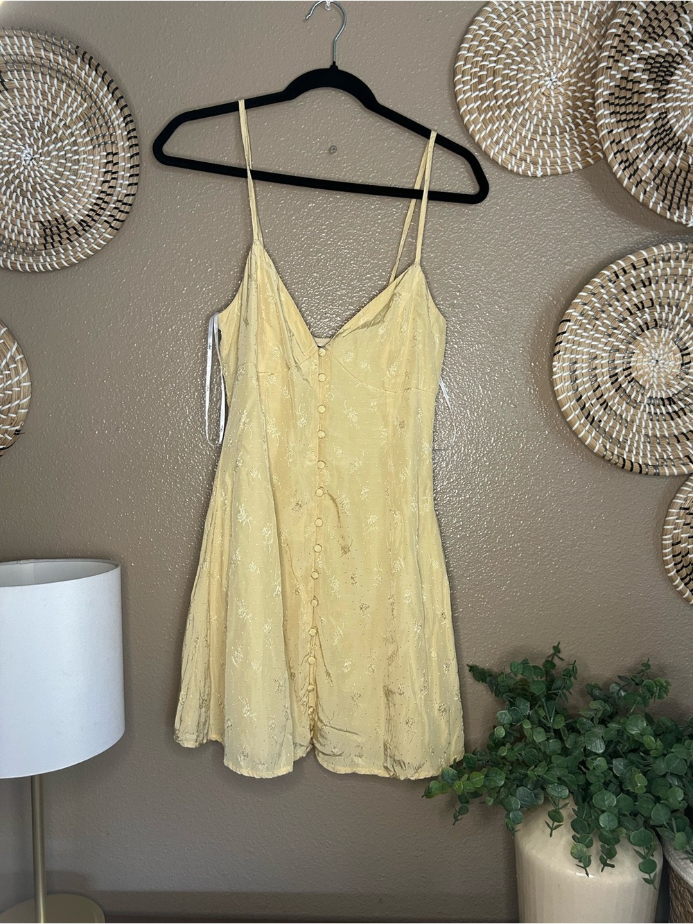 Lulu's Pale Yellow Lace-Trim Slip Dress